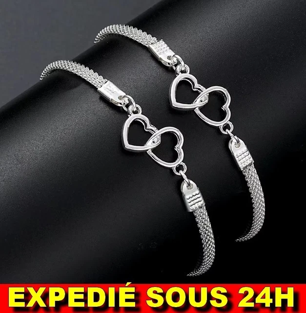 Bracelet Porte-bonheur Femme Avec Coeur En Cristal Bleu Et Strass - Idée Cadeau Romantique