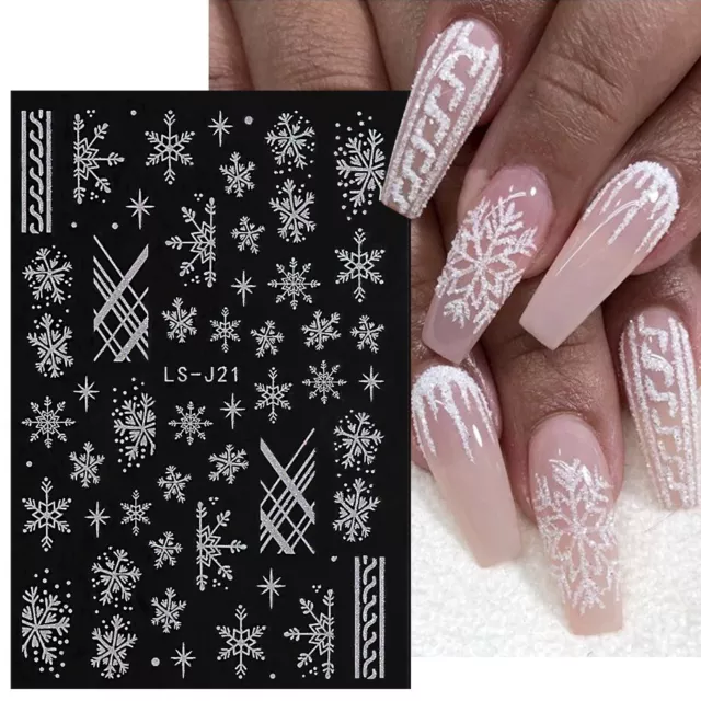Nail Art Stickers Decals Christmas White Snowflakes Lace Presents