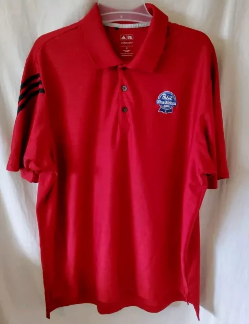 Adidas Polo Shirt Men's Sz XL RED Pabst Beer Logo Short Sleeve Golf Climacool