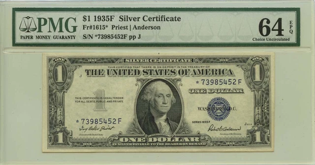 1935F $1 Silver Certificate  Fr# 1615* PMG CH64 EPQ