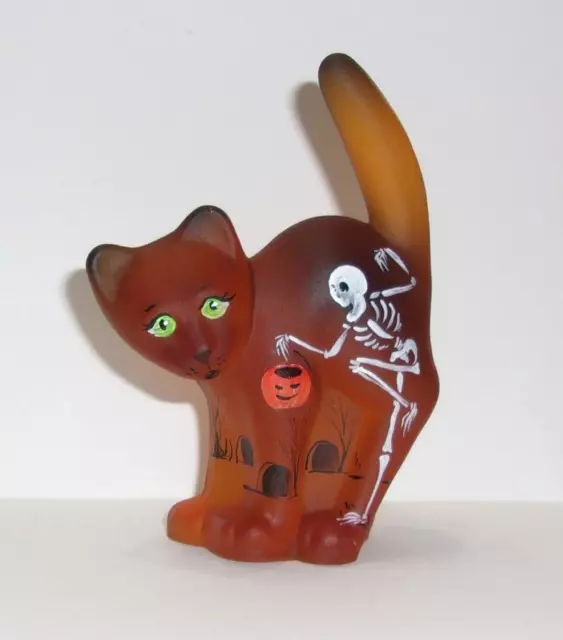 Fenton Glass Amber Halloween Mr Bones Skeleton Scaredy Cat Figurine Ltd Ed 15/86