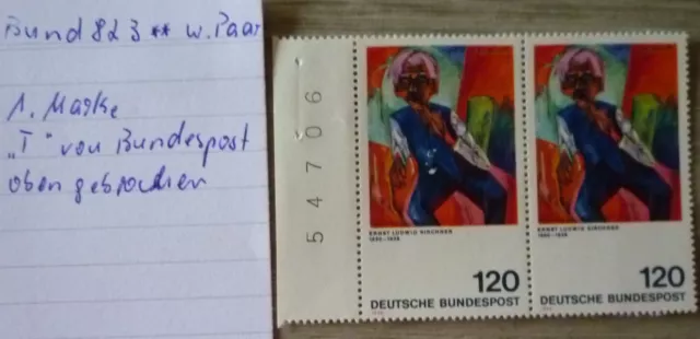 BRD Nr.823 Paar Bogenrandnummer 70er Plattenfehler postfrisch.