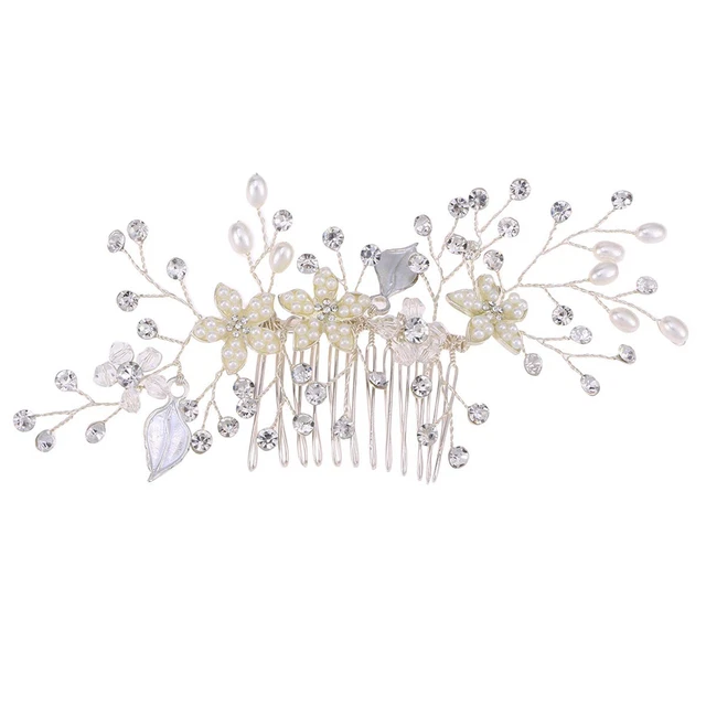 Lurrose Crystal Pearl Rhinestone Hair Side Comb Barrette Wedding Bridal Headpiec