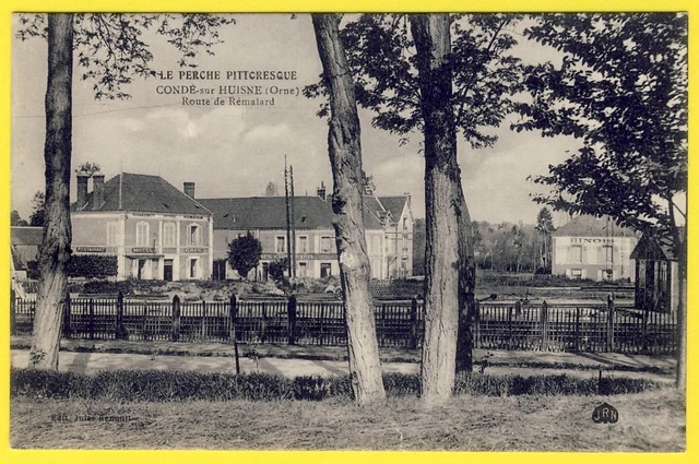 cpa 61 - CONDÉ sur HUISNE (Orne) HÔTELS du CHEMIN de FER et du SAPEUR POMPIER