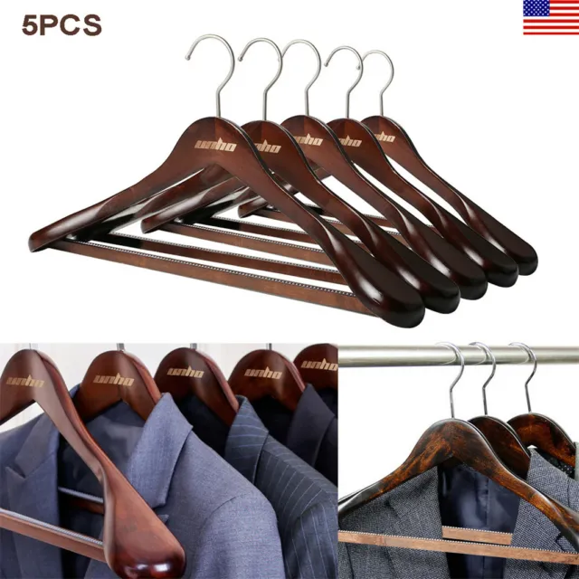 5pc Extra Wide Wood Hangers Suit for Coats and Pants Anti-rust Strong Hook Retro