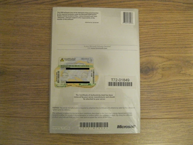 Microsoft Windows SBS Standard 2003 R2 1-2 cpu 5 cal  T72-01849 UNUSED