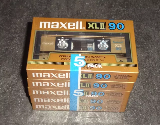 VINTAGE 5-Pack MAXELL XLII 90 Audiokassette JAPAN 1985 TAPE SEALED NEU & OVP