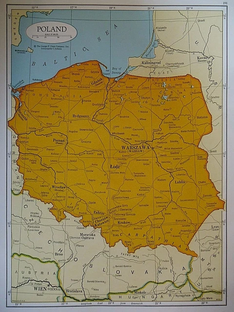 Vintage 1950 Atlas Map ~ POLAND ~ Old & Authentic ~ Free S&H