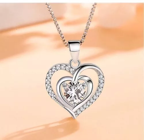 Damen Halskette Herz 925 Silber Zirkon Anhänger Frauen Schmuck Geschenk