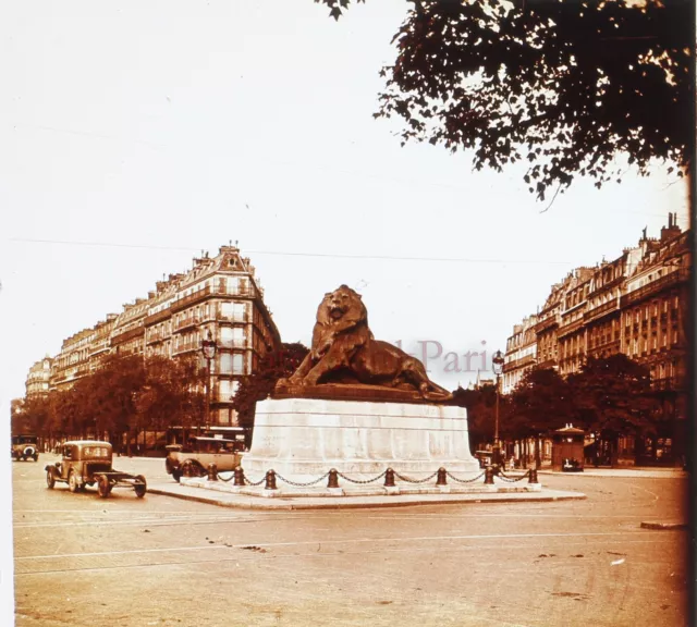 FRANCE PARIS Place Denfert-Rochereau c1930 Photo Stereo Plaque de verre V26L4n
