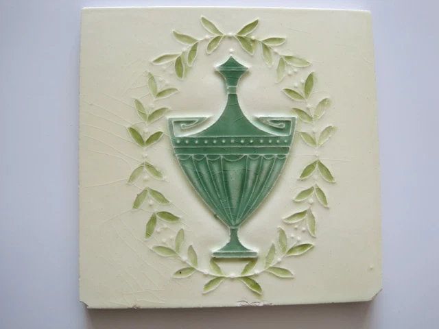 Antique Art Nouveau Moulded And Majolica Glazed Tile - Lea & Bolton  C1896-1902