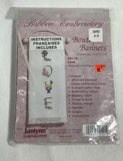 Kit de punto de cruz bordado cinta Janlynn boutique banners amor nuevo de lote antiguo 1995