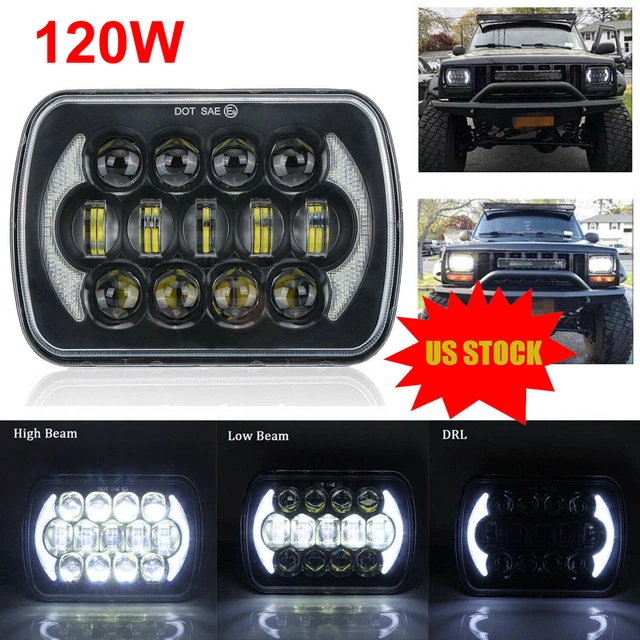 1PC 7x6" 5x7" LED Headlight Hi-Lo Beam Halo DRL For Jeep Cherokee XJ YJ Chevy