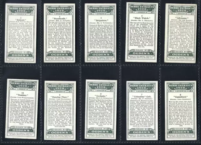 Ogdens - Derby Entrants 1928 - Full Set Of 50 Cards 2