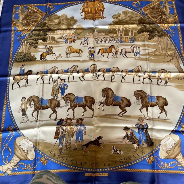 Écharpe Vintage Hermès - Motif "Alfred De Dreux, Peintre Du Cheval" - Soie - Occasion