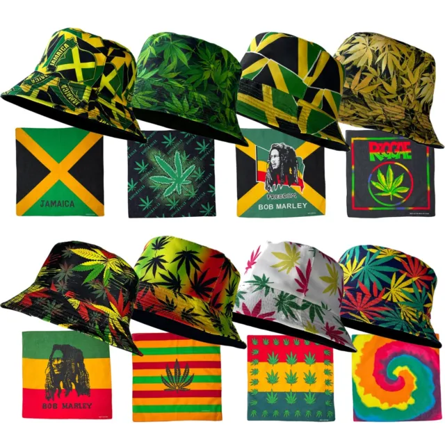 Reversible Jamaica Weed Leaf Fisherman Bucket Bush Sun Cap Hat Unisex Bandana