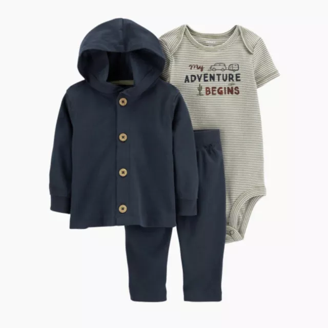 NWOT Carters 3-Piece Little Cardigan Set My Adventure Begins baby boy outfit 3M