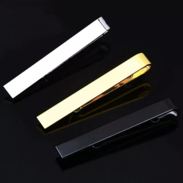 Mens Skinny 4CM Slide On Tie Pin Tie Clip Clasp Slim Tie Black Gold Silver