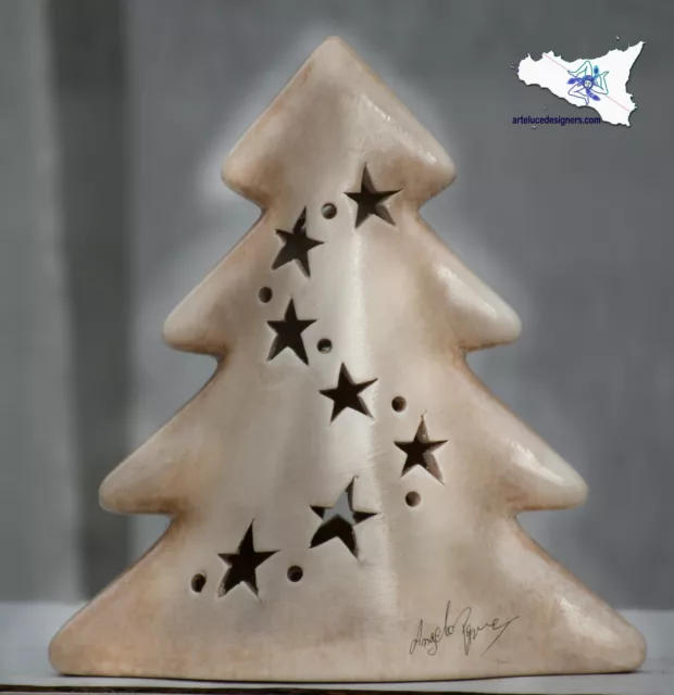 Porta candela natalizio albero di natale soprammobile  terracotta idea regalo