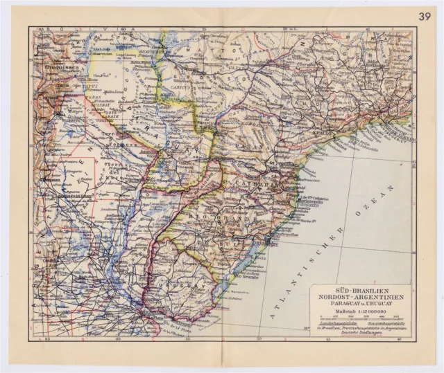 1939 Vintage Map Of Brazil South America Verso Tierra Del Fuego Chile Argentina