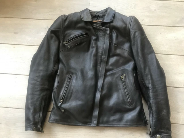 Veste Motard En Cuir Vintage Pour Femme REDSKINS - Taille L - Style Rétro Années 80/90 Brodée - Occasion Très Bon état