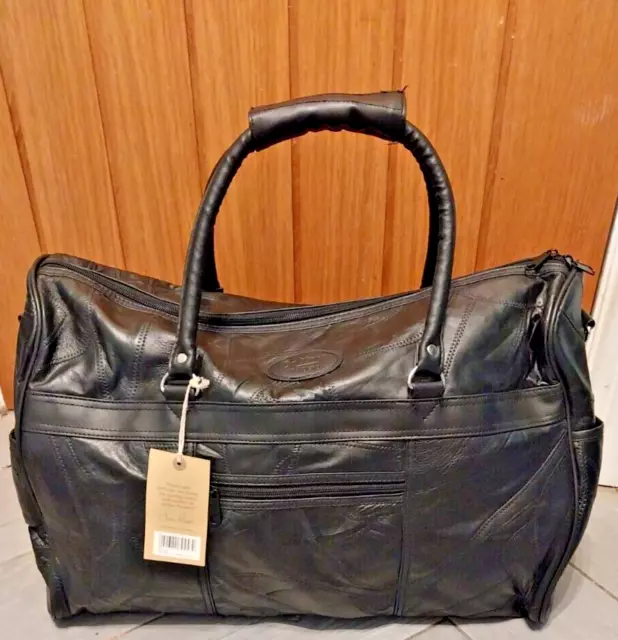 COTTON TRADERS HOLDALL Black Leather Patchwork Travel Holdall Holiday Bag 24.99 PicClick UK