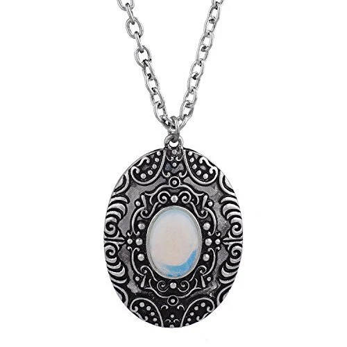 Burnished Silver Tone Vintage Mirror Style Chain Necklace