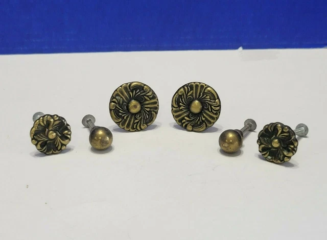 Vintage Floral Drawer Pulls Antiqued Bronze Dresser Hardware Set of 6