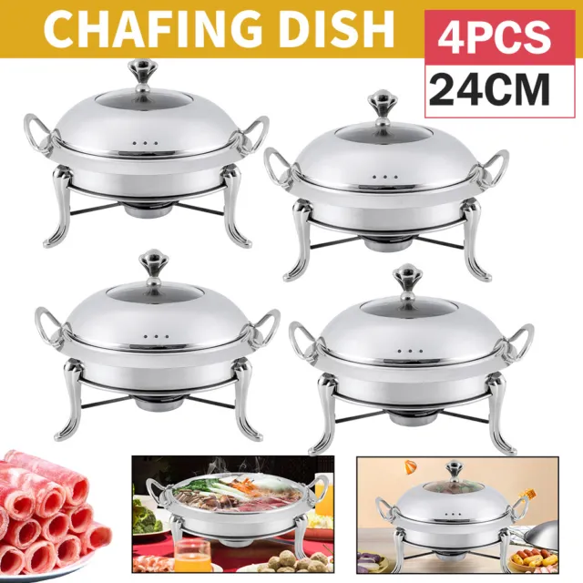 4X Commercial Chafing Dish Buffet Chafer Food Warmer Stainless Steel Pot 24/28cm
