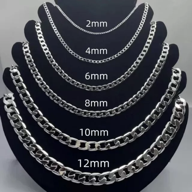 Solid 925 Sterling Silver Curb Chain Necklace Men Women Wedding Engagement Gift