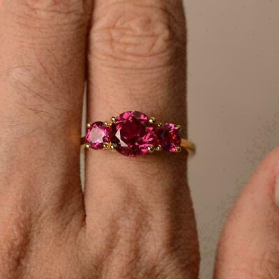 2.40Ct Round Cut Pink Ruby Lab-Created Engagement Ring 14K Yellow Gold Finish