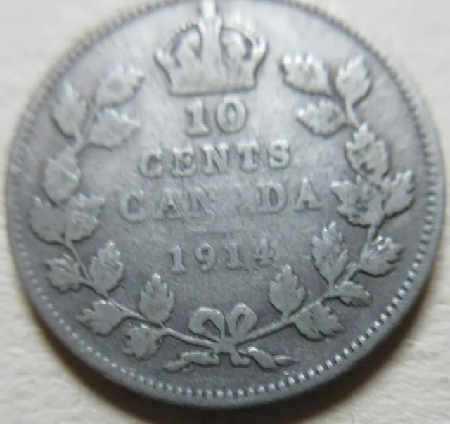 1914 Canada Silver Ten Cents Coin (BETTER GRADE Dime RJ622)
