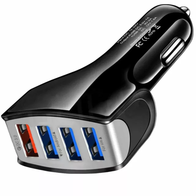 USB Fast Car Charger 4 Ports Cigarette Lighter Socket Adapter for iPhone Samsung