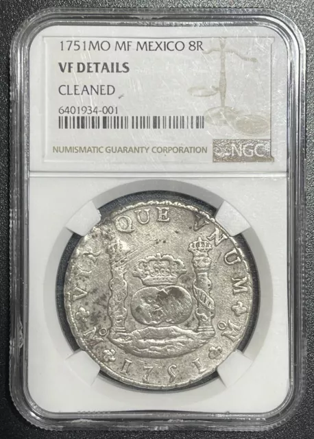 1751 Mo MF Mexico Silver 8 Reales NGC VF Details Cleaned 273 Years coin