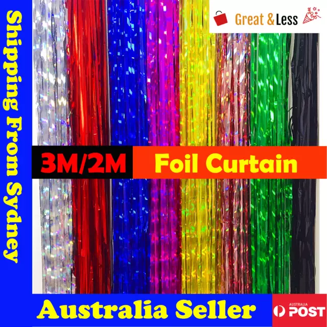 3M/2M Metallic Tinsel Curtain Foil Backdrop Streamer Event Party Decoration AUS