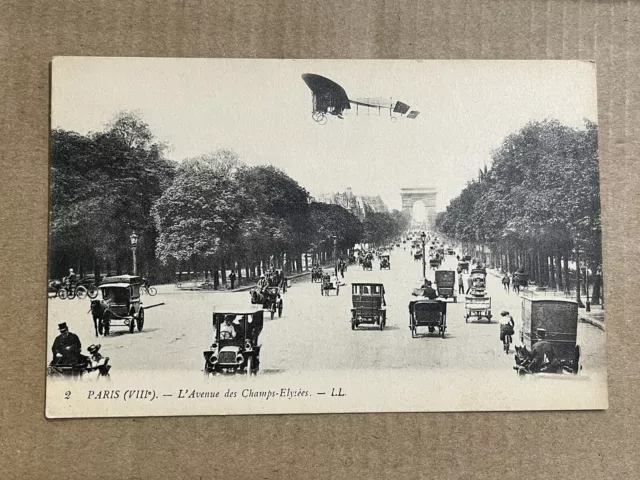 Postcard Paris France Avenue Champs Elysees Arc de Triomphe Old Airplane Cars