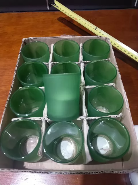 12 X Tealight Green Frosted Glass Tea Light Candle Holder  6.5cm H X 5.5w