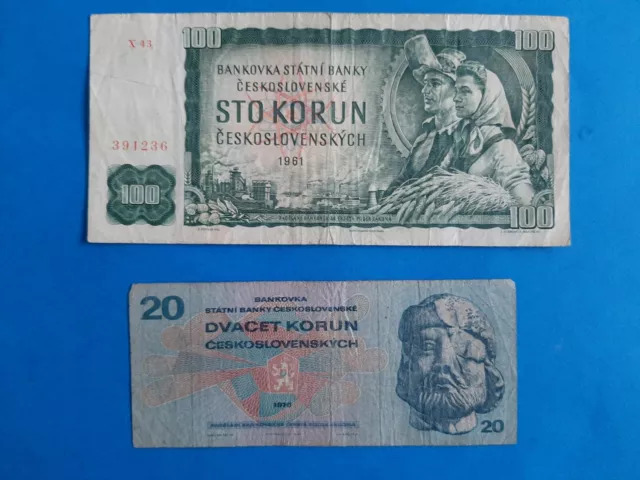 1 x 20+100 Korun Tschechoslowakei / Geldschein Banknote von 1961 Serie X /1970