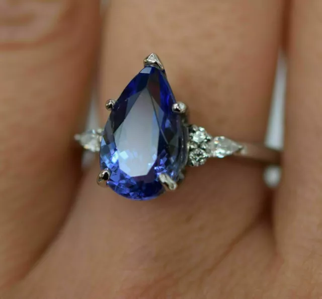 4.0 Ct Poire Simulé Bleu Tanzanite-Diamant 14K Or Blanc Sur Solitaire Bague