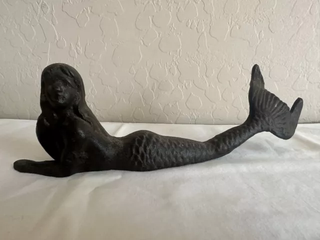 Cast Iron Mermaid Laying Figurine, Nautical Décor