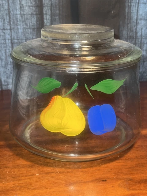 Vtg Bartlett Collins Canister Cookie Jar ~ Hand Painted Pear & Plum ~ Gay Fad