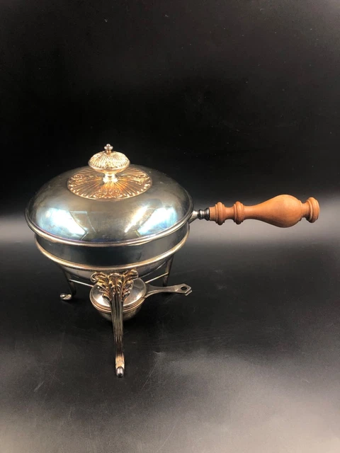 Elegante prezioso Set per FONDUTA argentato scaldatore a fiamma manica in legno