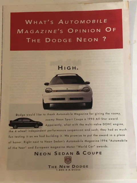 1995 Dodge Neon Sedan Vintage Print Ad pa5