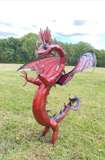 LUCIFER THE DRAGON Metal Garden Dragons Ornament Fantasy Sculpture Outdoors