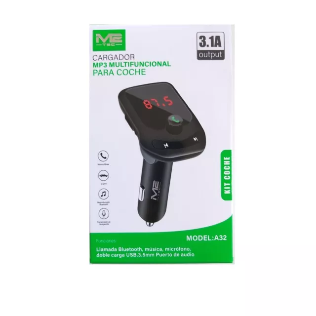 REPRODUCTOR TRANSMISOR FM 3.1A COCHE MECHERO BLUETOOTH MP3 TF 2 x USB Jack 3.5mm