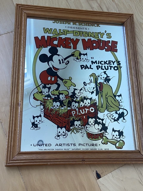 rare Vintage WALT DISNEY MICKEY MOUSE PLUTO UNITED ARTIST 1933 FRAMED MIRROR ART rare Vintage WALT DISNEY MICKEY MOUSE PLUTO UNITED ARTIST 1933 FRAMED MIRROR ART
