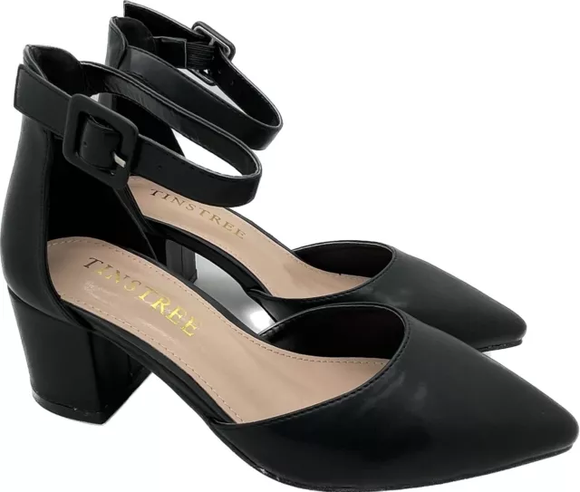 Tinstree Femmes Talon Bloc Chaussures Bride Cheville Pointu Orteil Fermé Noir 5