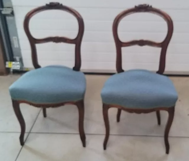 PAIR French antique chairs walnut upholstered blue original 1910 stunning!!!