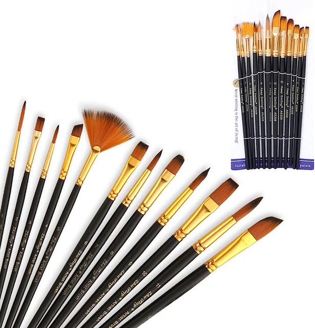 Olakin Set di Pennelli Acrilici Pittura [12 Pezzi] Nylon Pennelli Sintetici