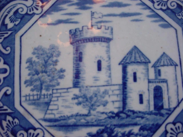 1870 Minton & Hollins hand painted landscape tile castle scene 6"X6" 9